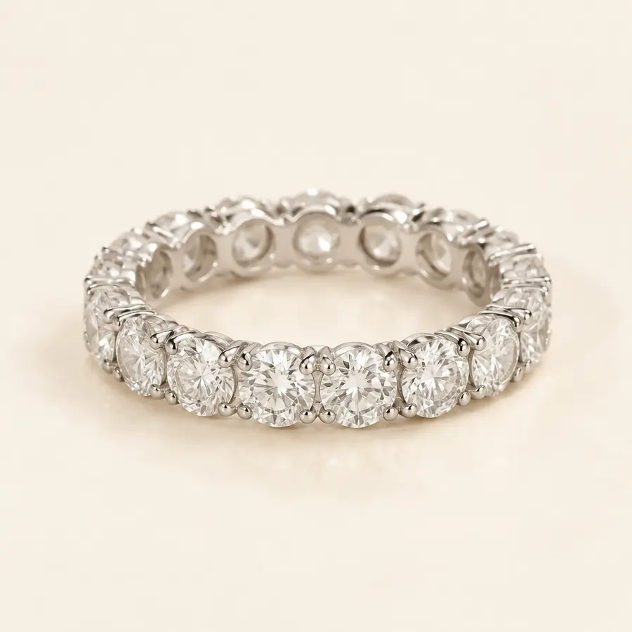 Full diamond eternity band in a shared prong platinum setting